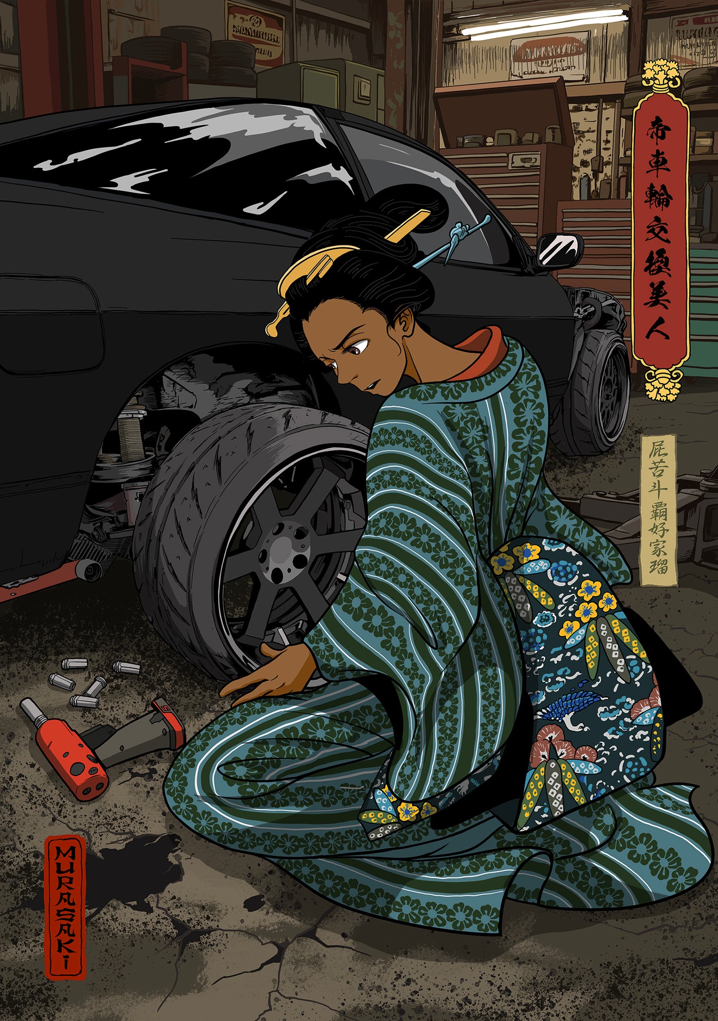HECTOPASCAL×MURASAKI 帝車輪交換美人 T-SHIRT